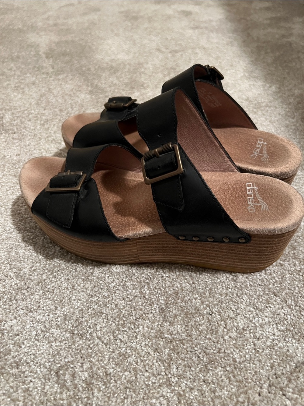 Dansko Black Double-Buckle Slide wedge Sandals - Picture 7 of 8